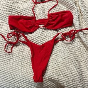 Amazon Red Tie-Side Bandeau Bikini Set